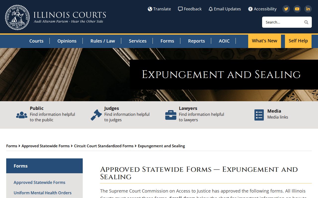 Illinois Courts expungement and sealing forms for Fulton County record relief